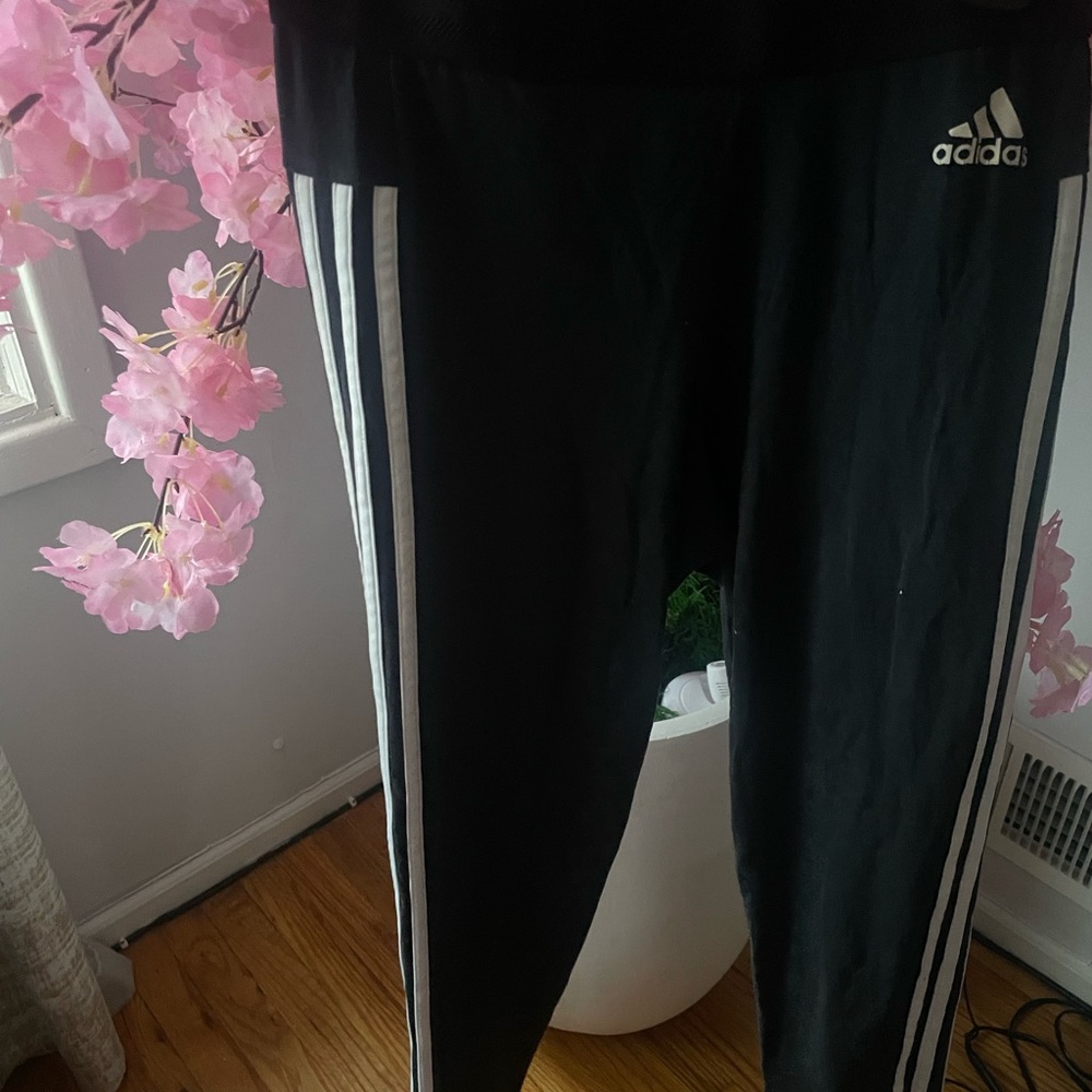 Adidas Kids Black Joggers with White Stripes